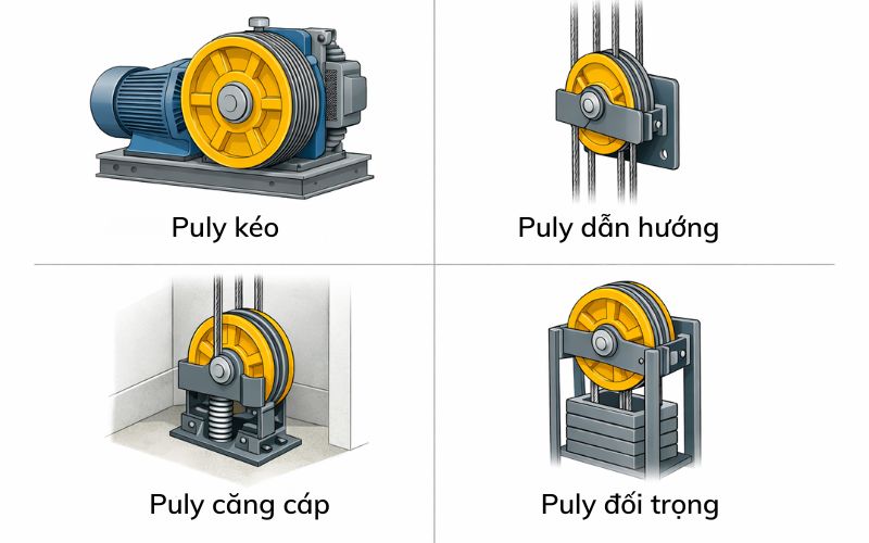 Các loại puly trong thang máy phổ biến hiện nay